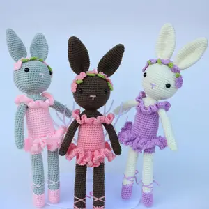 热卖100% 棉阿米古鲁米钩针兔子娃娃钩针动物阿米古鲁米兔子手工芭蕾舞兔子娃娃批发