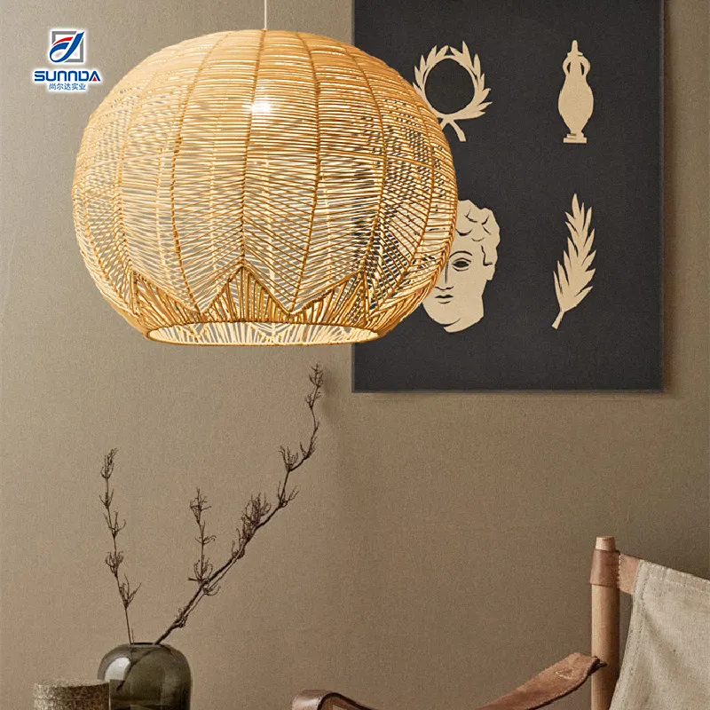 Декоративная лампа для интерьера комнаты, домашний причудливый Красочный светодиодный светильник, бамбуковый абажур с ротанговыми гирляндами