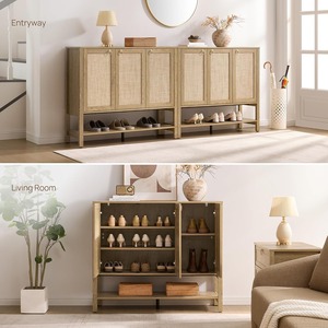 Proveedor de Fábrica: <span class=keywords><strong>Zapatero</strong></span> Alto de Ratán con 3 Puertas y Capacidad para 30 Pares, Organizador de Zapatos para Entrada con Estantes Ajustables - Product Image 2