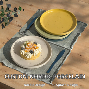 Assiette en porcelaine de qualité alimentaire, style nordique, motif éclaboussures d'encre, personnalisable avec logo, assiette à steak rétro en céramique, assiette à dessert et à gâteau - Product Image 2