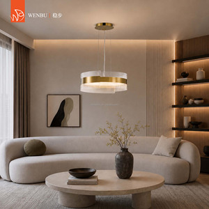 Luxury Chandelier Round Pendant Lamp <b>Acrylic</b> Light Guide Panel <b>Mirror</b> Champagne Gold - Product Image 5