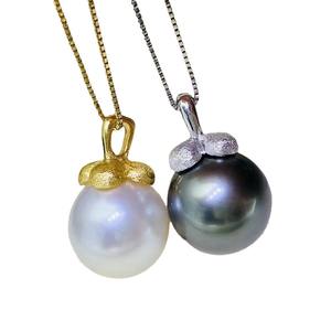 Pendentif en argent S925 avec perles rondes de 10-13 mm, collier en jade magnifique à faire soi-même avec support vide, accessoire 31115 - Product Image 5