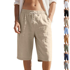 Nouveaux shorts en lin pour hommes, taille élastique avec cordon de serrage, coupe droite, couleur unie, respirants, décontractés, pour la plage, longueur 7/8, tenue d'été - Product Image 5