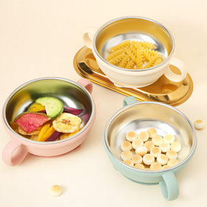 Stainless Steel Baby Feeding Plate Set With Fork Spoon For 1-2 Years Kids Mealtime <b>Training</b> Dishware - Product Image 2