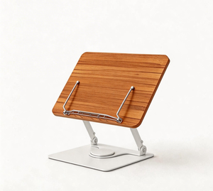 Support pliable pour ordinateur <span class=keywords><strong>portable</strong></span> et lecture de livres, en bois, avec rotation à 360°, angle et hauteur réglables, et pince de fixation - Product Image 1