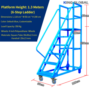 Vua Toàn Cầu Cán Sáu Bước Thang Với Cạnh Bảo Vệ Kim Loại Công Nghiệp & Kho Bước Thang Với Bánh Xe Cán - Product Image 3