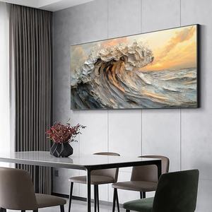 ภาพวาดสีน้ำมันลายคลื่นทะเลแบบแฮนด์เมดบนผืนผ้าใบสำหรับตกแต่งบ้านพักตากอากาศ โรงแรม รีสอร์ท และห้องนอน - Product Image 3