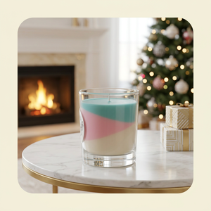 Bougie moderne en verre rond avec couches bleues, roses et blanches, sans gouttes, parfumée, pour intérieur, style barbe à papa - Product Image 4