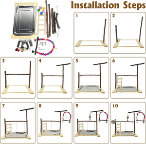 Parque de juegos para pájaros, soporte de juego para loros, soporte de juego para cacatúas, percha de madera, centro de actividades, escaleras, comederos, accesorios para mascotas - Product Image 5