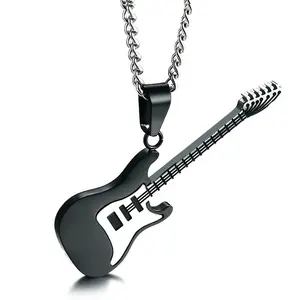 Nova Moda Design Exclusivo Rock Music Instrumento Gesto Colar Charme Pingente De Guitarra De Aço Inoxidável