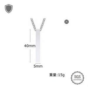 Collier pendentif carré vierge en acier inoxydable pour homme, haute qualité, avec barre de gravure de nom, vente en gros - Product Image 1