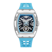 Montre automatique squelette Tonneau pour homme DIFFUL, boîtier en alliage 42 mm, cadran en verre, bracelet en caoutchouc, étanche 3 ATM, montre sport