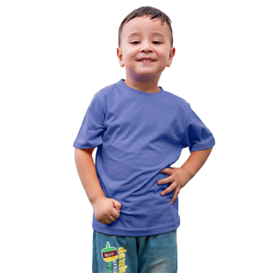 Camiseta IMRON KIDS Azul de Manga Corta, Cuello Redondo, Color Sólido, Transpirable, 160g, Tejido de Punto, 100% Algodón, 120cm para Niños - Product Image 1