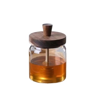 Bouteille en verre ronde transparente de 400 ml (90*100 mm) et 500 ml (90*120 mm) avec bâtonnet applicateur en bois, vide, pour le stockage de confiture et l'emballage en cuisine - Product Image 1