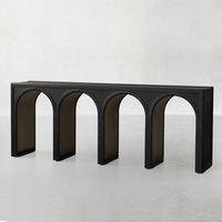 Console d'entrée moderne en bois noir et bronze, design aqueduc romain, pour hôtel, vente en gros, OEM, sur mesure.
