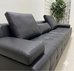 Modern Luxury Black Leather <b>Square</b> Sectional Sofa <b>Large</b> Deep Seat Functional Reclining Tufted 3 Seater High-End Home Theater - Product Image 4