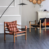 Chaise de loisirs Safari PurelyFeel en bois massif marron, design selle, style nordique moderne, pour la maison, le bureau, la salle à manger et le salon