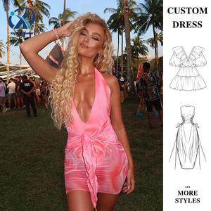 Venta al por mayor personalizado de verano de las mujeres vestidos casuales Sexy cuello en V vestidos de playa con botones de lentejuelas de encaje ecológico estilo dulce - Product Image 1