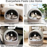 Coussin-caverne respirant pour chat, mignon, avec jouets, portable, pour chats d'intérieur, réversible, confortable, utilisable toute l'année, rembourrage doux en laine d'agneau, en boîte