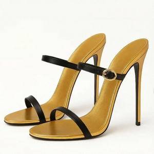 Mules à talons hauts pour femmes, à double bride, bout ouvert, grande taille 45, patchwork de couleurs, chaussures de soirée à coupe large - Product Image 1