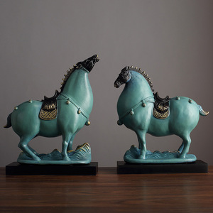 Tang Dynasty Horse Resin Figurines Green Color <b>Tabletop</b> Decor For Living Room Entryway - Product Image 1