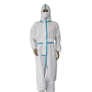 Junlong Nonwoven डिस्पोजेबल Hazmat-सूट Coverall काम पहनने डिस्पोजेबल कुल मिलाकर वर्दी EN14126 रासायनिक Coverall