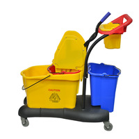Chariot à serpillière à double seau pliable pour le nettoyage des hôpitaux et des aéroports, en plastique durable