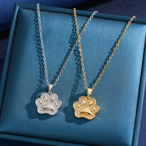 Cute Zirconia Pet Paw Print Necklace 18K Gold Plated Cat Dog Footprint Pendant Necklace Minimalist Jewelry for <strong>Animal</strong> <strong>Lovers</strong> - Product Image 2