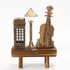 复古电话亭家居装饰创意礼品树脂木制工艺品