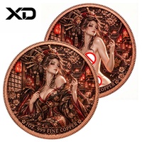 Pièce commémorative en cuivre fin 999 de 1 oz, représentant une jeune femme japonaise en kimono Oiran et des fleurs de cerisier, colorée, objet de collection, souvenir, objet de présentation, cadeau