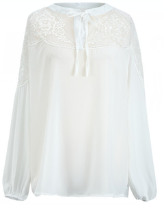 Donne di modo di Estate Chiffon Lanterna Manica Lunga <span class=keywords><strong>Camicia</strong></span> Casual Parti Superiori Della Camicetta di Estate Delle Signore <span class=keywords><strong>Camicia</strong></span> Trasparente Camicetta Nuovo Bianco - Product Image 5