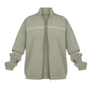 Custom High Quality Sea Green Pipe Lined Zip UP Autumn Sweatshirt For Women