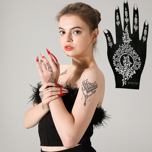 Plantillas <span class=keywords><strong>de</strong></span> Henna <span class=keywords><strong>belleza</strong></span> personalizadas tatuaje temporal reutilizable negro impermeable DIY una mano India Henna Mehndi tatuaje falso pegatinas - Product Image 1