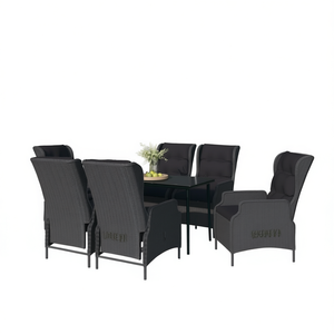 Dark <b>Grey</b> Rattan Garden Dining Set 6 Seater Weather Resistant Outdoor Furniture Contemporary Style Steel <b>Frame</b> - Product Image 1