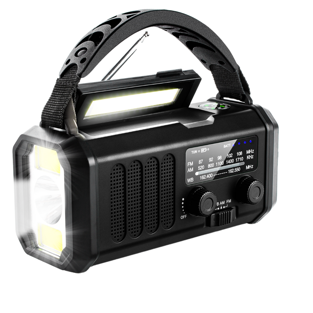 10000mAh Charger Power Bank Hand Crank Solar Multifunction SOS Alarm Flashlight AM/FM LED Display Portable Emergency
