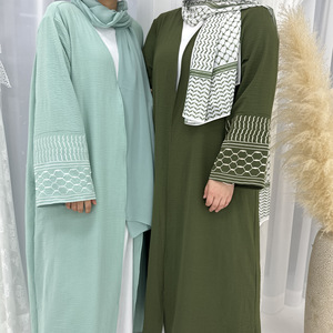 2025 Dubai UAE vendita calda ricamo modello polsino lungo aperto tessuto di lino traspirante estate Abaya per le <span class=keywords><strong>donne</strong></span> - Product Image 2
