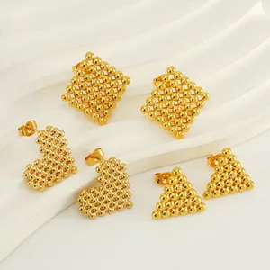 Classic Geometric Jewelry Gold Plated Stainless Steel Earrings Indian Tops Ethnic Goldplated Wedding Square Stud Earrings