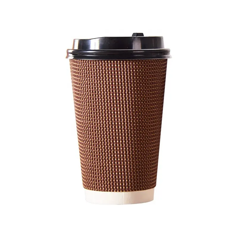 공장 뜨거운 판매 저렴 한 가격 일회용 커피 종이 컵 12 온스 16 온스 리플 벽 골 판지 종이 컵 뚜껑