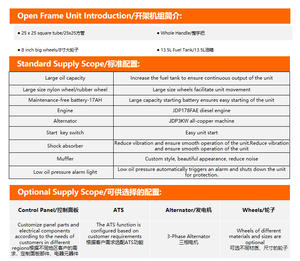 ポータブル8kw 7.5kw単相ディーゼル発電機、10インチゴム製4輪、50/60Hz、JDP1100FE、農村農業用ATS付き - Product Image 6