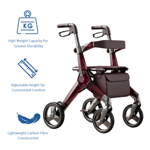 Déambulateur médical futuriste en fibre de carbone, cadre géométrique transparent rouge vin, léger et pliable à 4 roues - Product Image 2