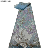 Magnifique Tissu de Brocart de Luxe Lourdement Brodé de Perles, Dentelle Jacquard à Paillettes, Tissu de Dentelle Française Lourdement Perlé pour Mariage