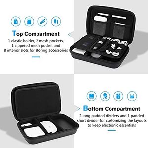 Étui de transport rigide <span class=keywords><strong>ProCase</strong></span> L noir pour appareils électroniques, organiseur portable pour MacBook, adaptateur secteur, batterie externe, souris Apple Magic, USB, fermeture éclair - Product Image 2