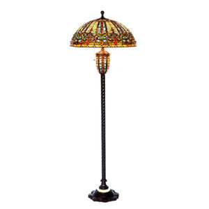 Lampe sur pied LED de style Tiffany avec abat-jour en verre coloré motif glycine violette pour hôtel et décoration intérieure - Product Image 1