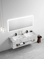 Mewah Ringan dan Meja Rias Kamar Mandi Bermutu Tinggi dengan Lampu LED dan Wastafel Kamar Mandi Modern Yang Mulus