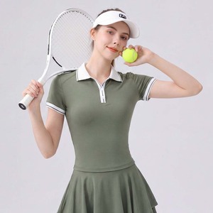 Nouveaux ensembles élégants de polos et jupes pour femmes, tenues 2 pièces, taille haute, respirantes, séchage rapide, ensemble jupe de tennis contrastée - Product Image 6