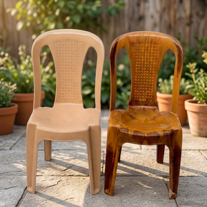 Chaise de salle à manger en plastique sans accoudoirs, siège de loisirs léger et durable avec dossier tressé pour la maison, la salle à manger et les fêtes - Product Image 3