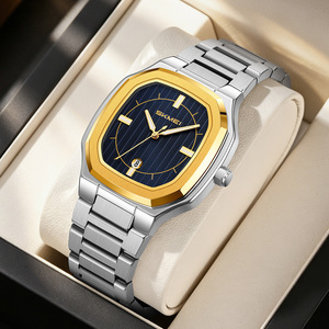 Stainless steel <b>gold</b> octagonal quartz <b>men's</b> water-resistant calendar business wristwatch - Product Image 2