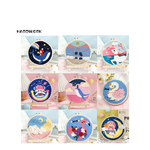 HARDWORK Custom DIY Wholesale New Arrival Cotton Cross Stitch Punch Needle Embroidery Set Kit for Adults
