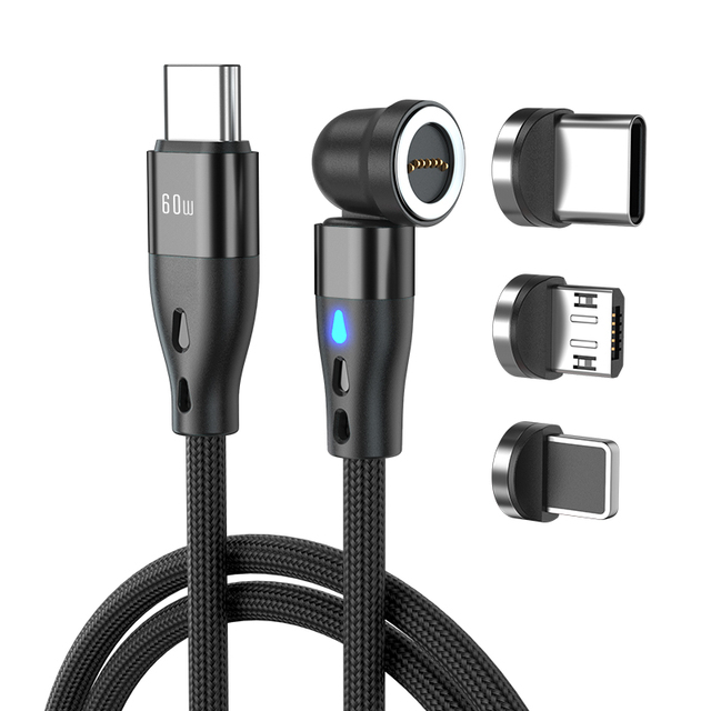 High Quality Magnetic Cell Phone Cable 540 Degree Rotate Multi Phone Charger 3 in 1 60W USB C Cables