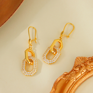 Dubai <b>Gold</b> Anti Tarnish Drop <b>Earrings</b> Fashion 21k <b>Gold</b> Plated Zirconia Geometric <b>Dangles</b> <b>Earring</b> for Women - Product Image 3
